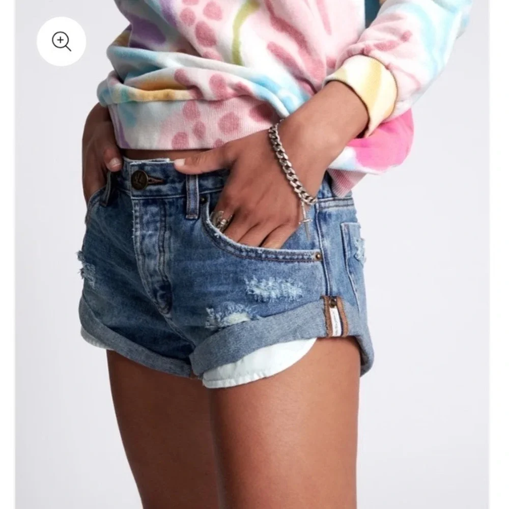 One Teaspoon Bandits Low Rise Distressed Denim Shorts Cuffed Size 25/28